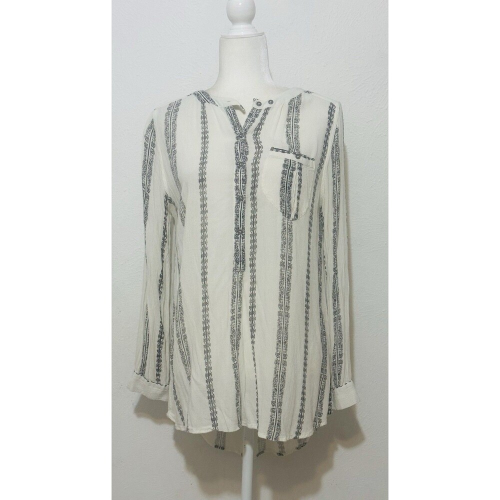 Free People Women Size M Shibori Magic Long Sleeve Tunic Henley/Blouse Boho